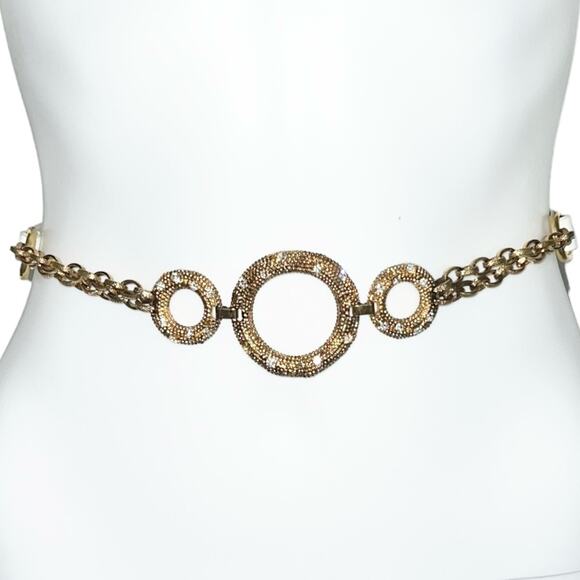 VTG Dolce & Gabbana White Leather Gold Rhinestone O-Ring Chain Glam Belt main image 8